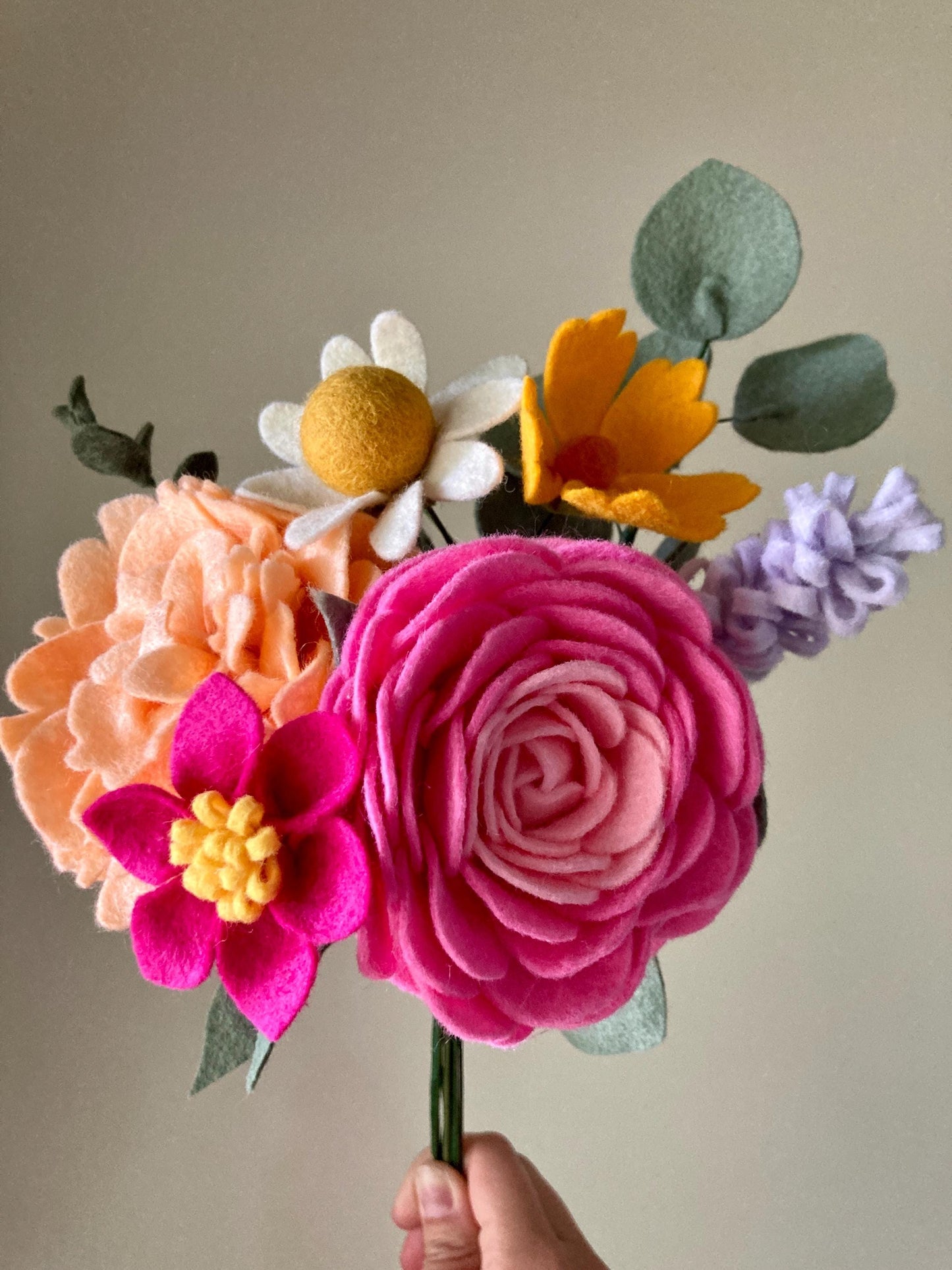 Felt Ranunculus and Peony Mixed Bouquet