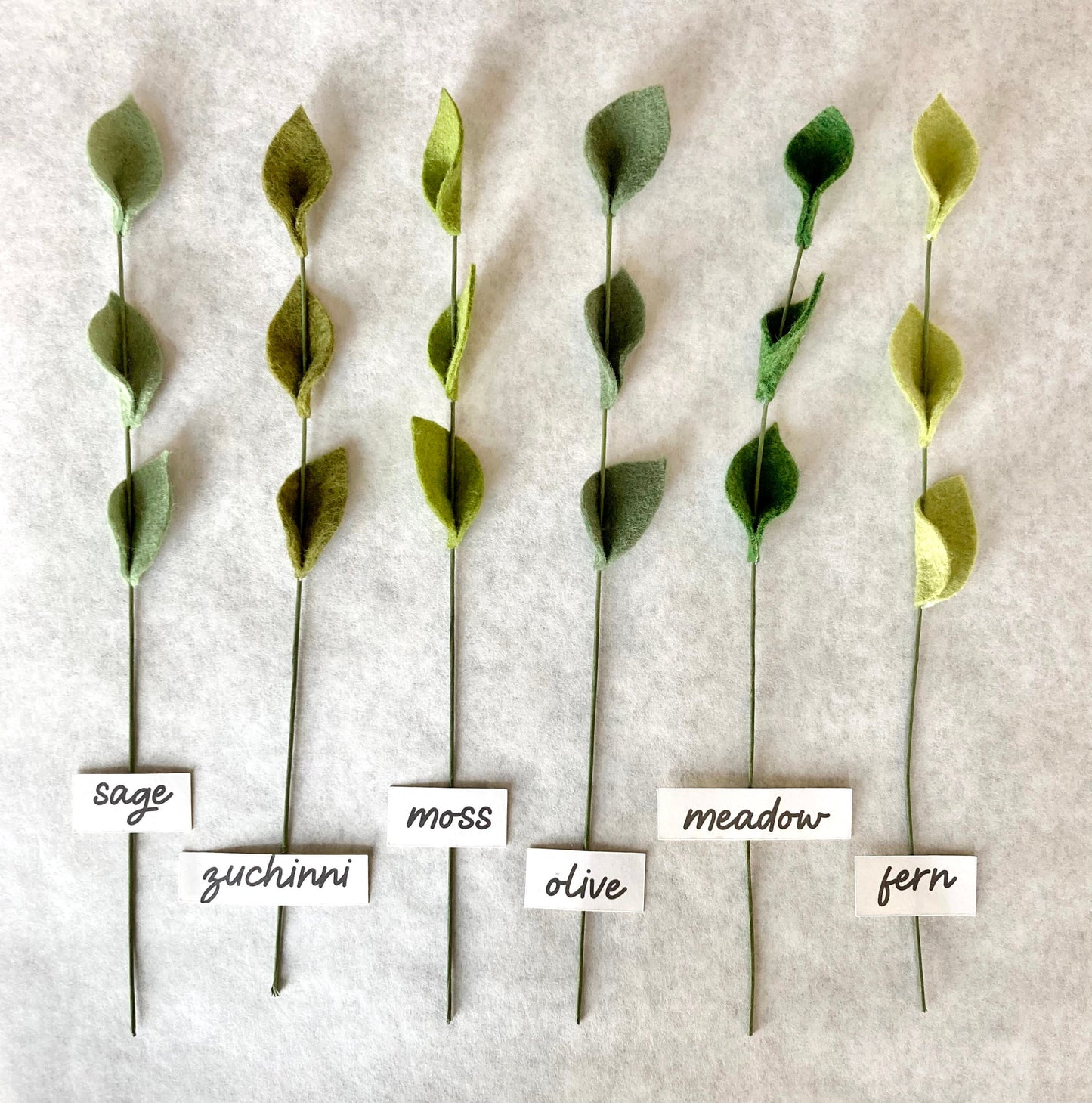 Handmade Felt Leaf Stem: Bouquet Filler Greenery
