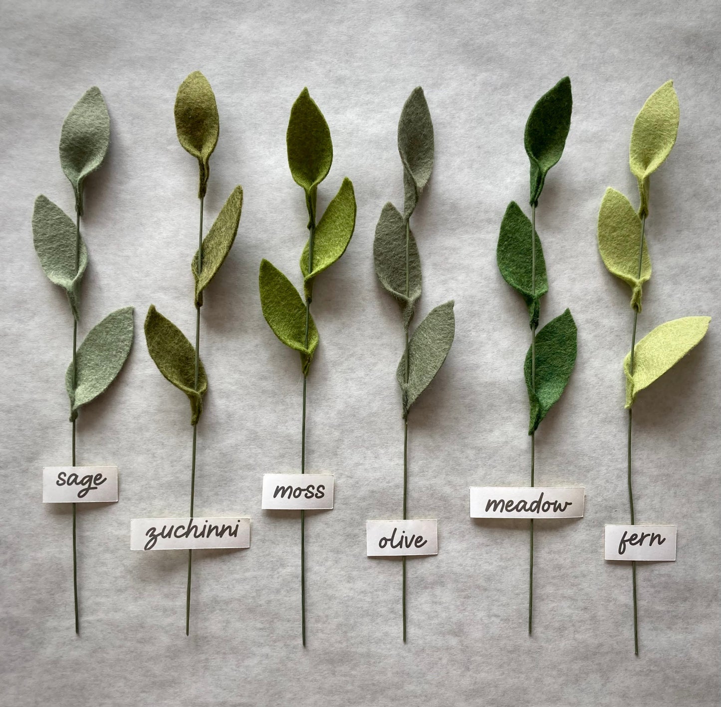Felt Leaf Stem: Handmade Wool Blend Greenery, Bouquet Filler