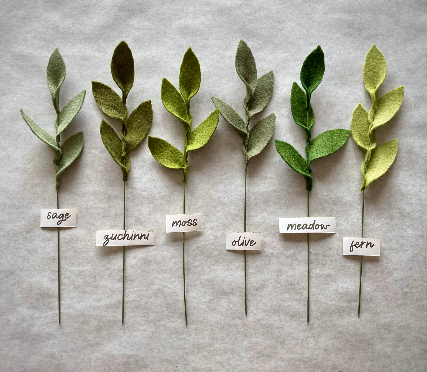 Felt Leaf Stem: Handmade Wool Blend Greenery, Bouquet Filler