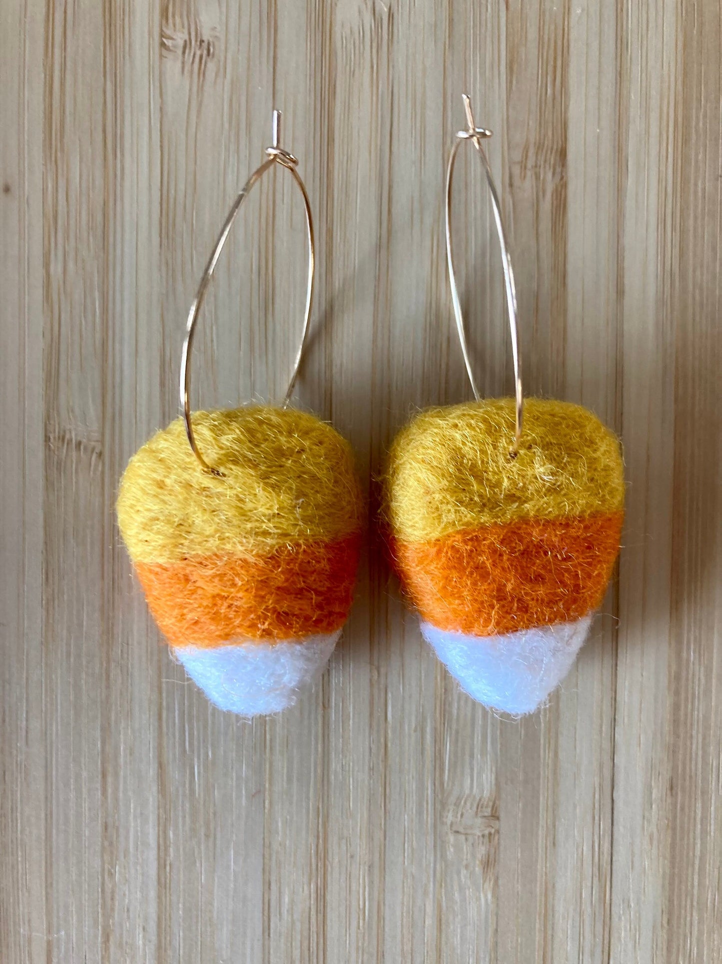Felt Candy Corn Hoop Earrings: Handmade Halloween Jewelry