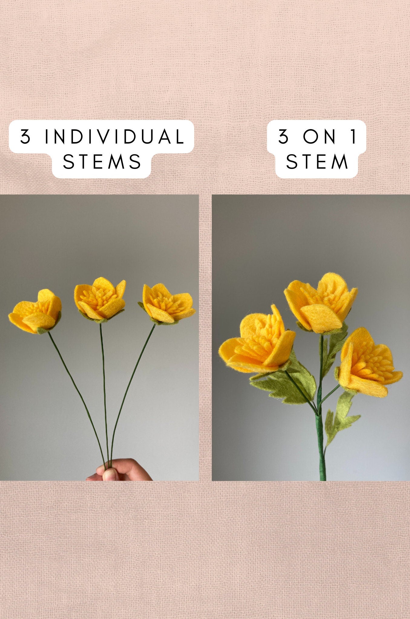 Felt Buttercup Stem: Handmade Wool Blend Wildflower