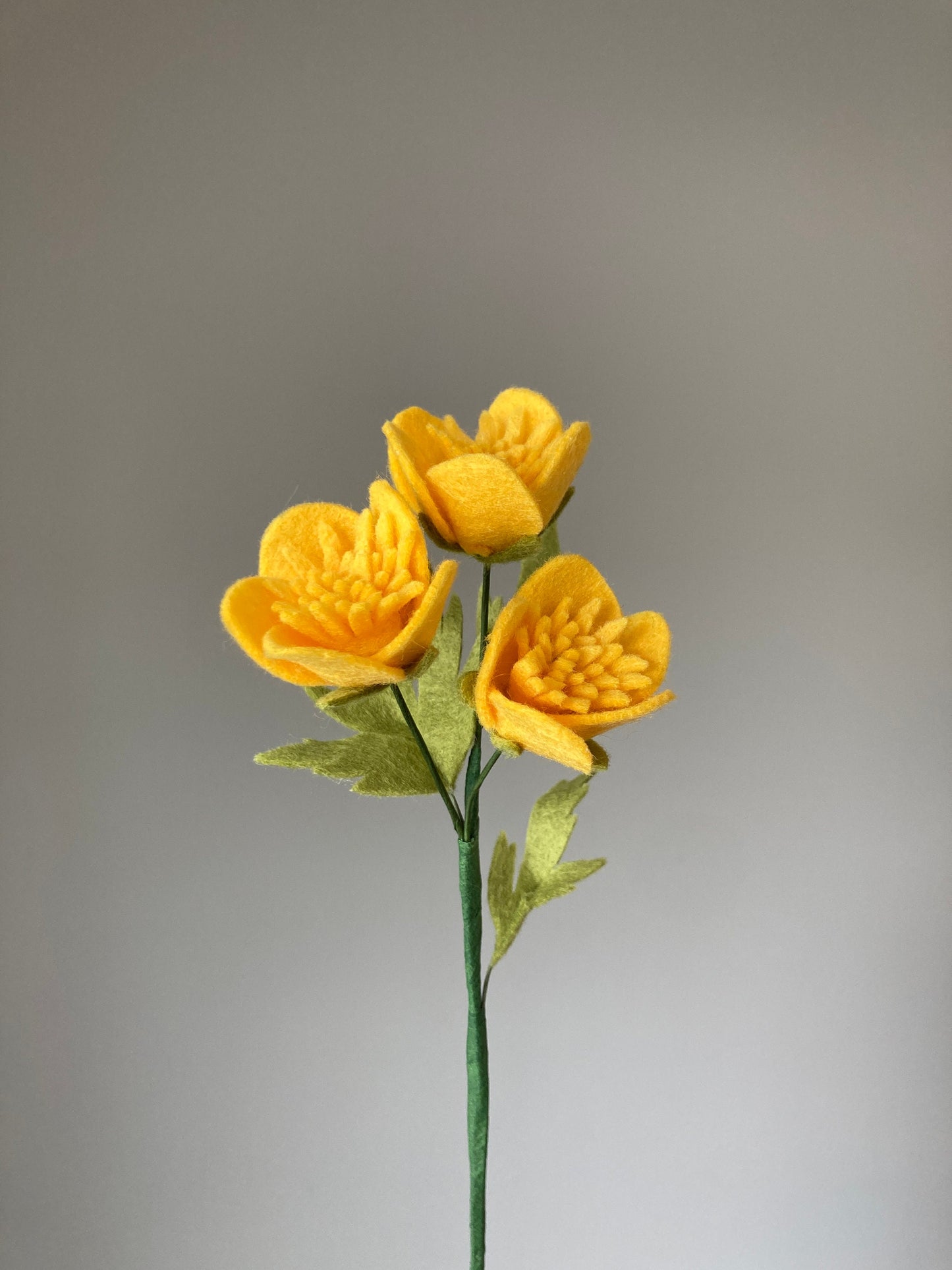 Felt Buttercup Stem: Handmade Wool Blend Wildflower