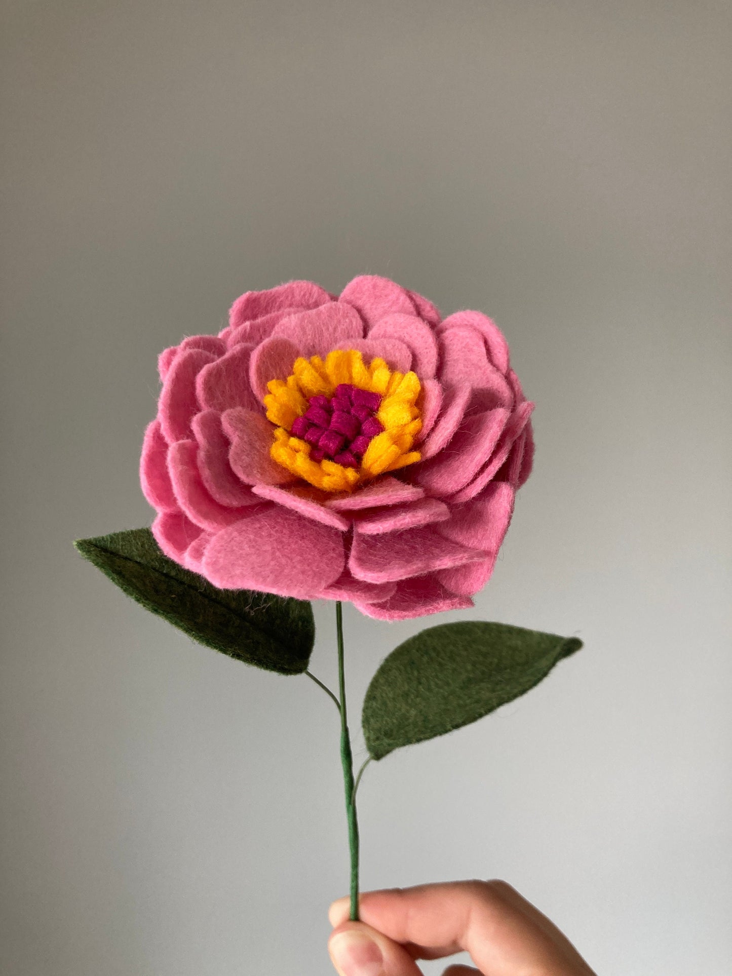 Felt Zinnia Stem: Custom Color, Wool Blend Flower