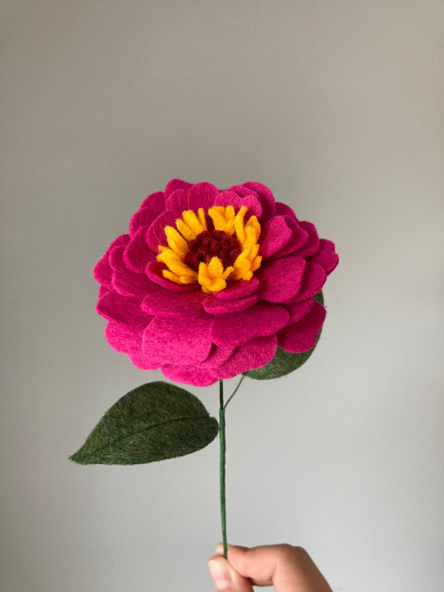 Felt Zinnia Stem: Custom Color, Wool Blend Flower