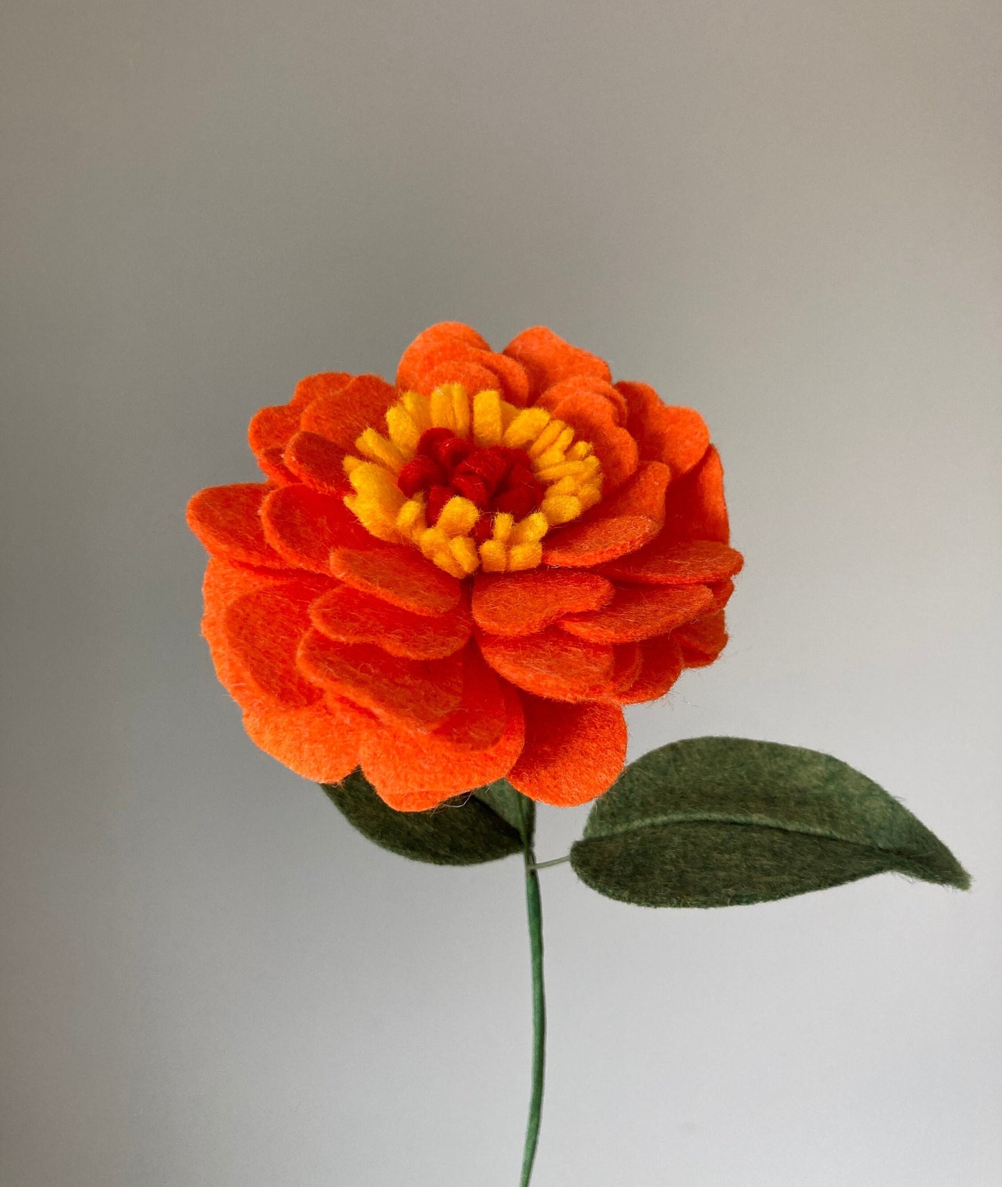 Felt Zinnia Stem: Custom Color, Wool Blend Flower