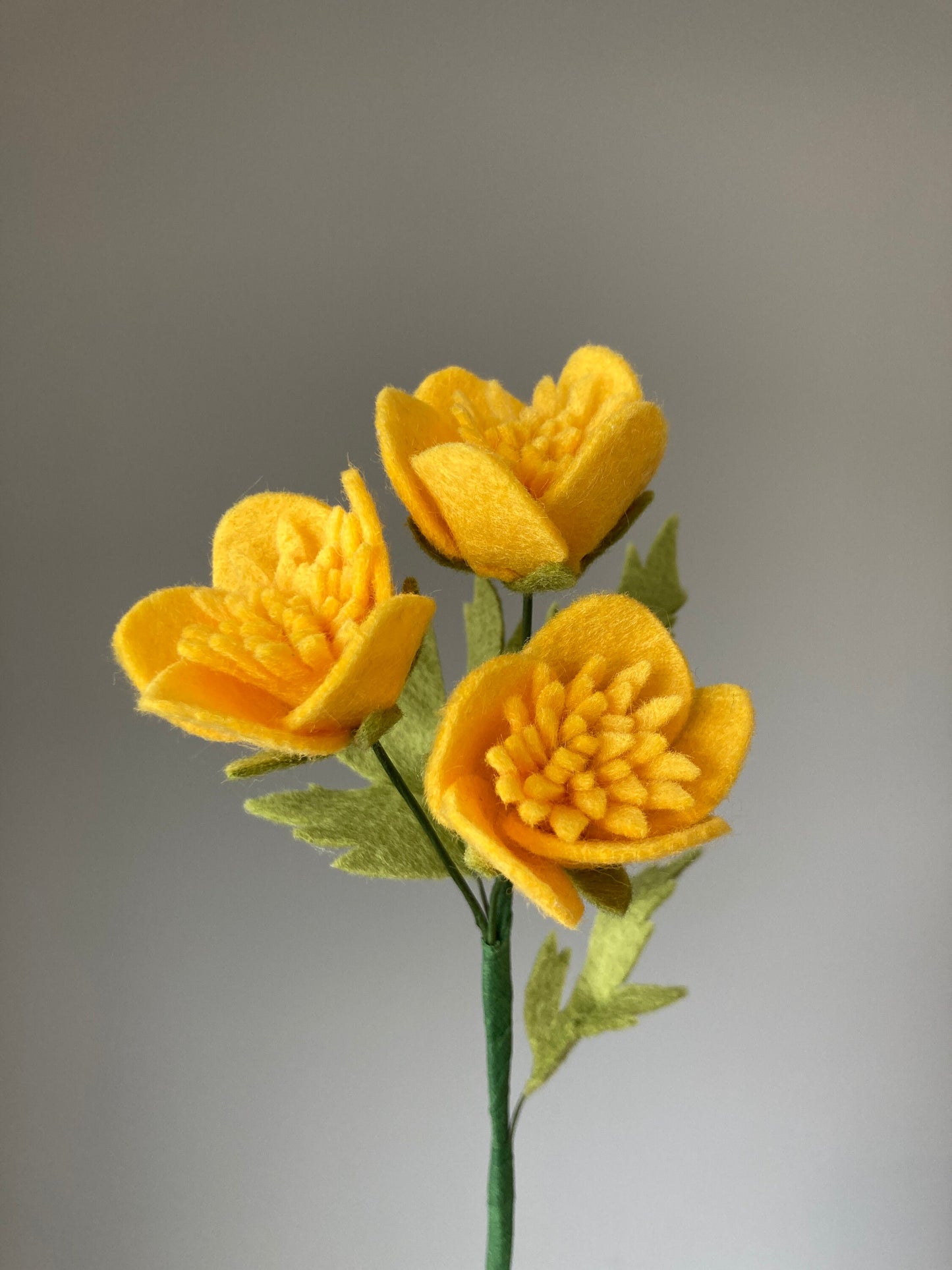 Felt Buttercup Stem: Handmade Wool Blend Wildflower