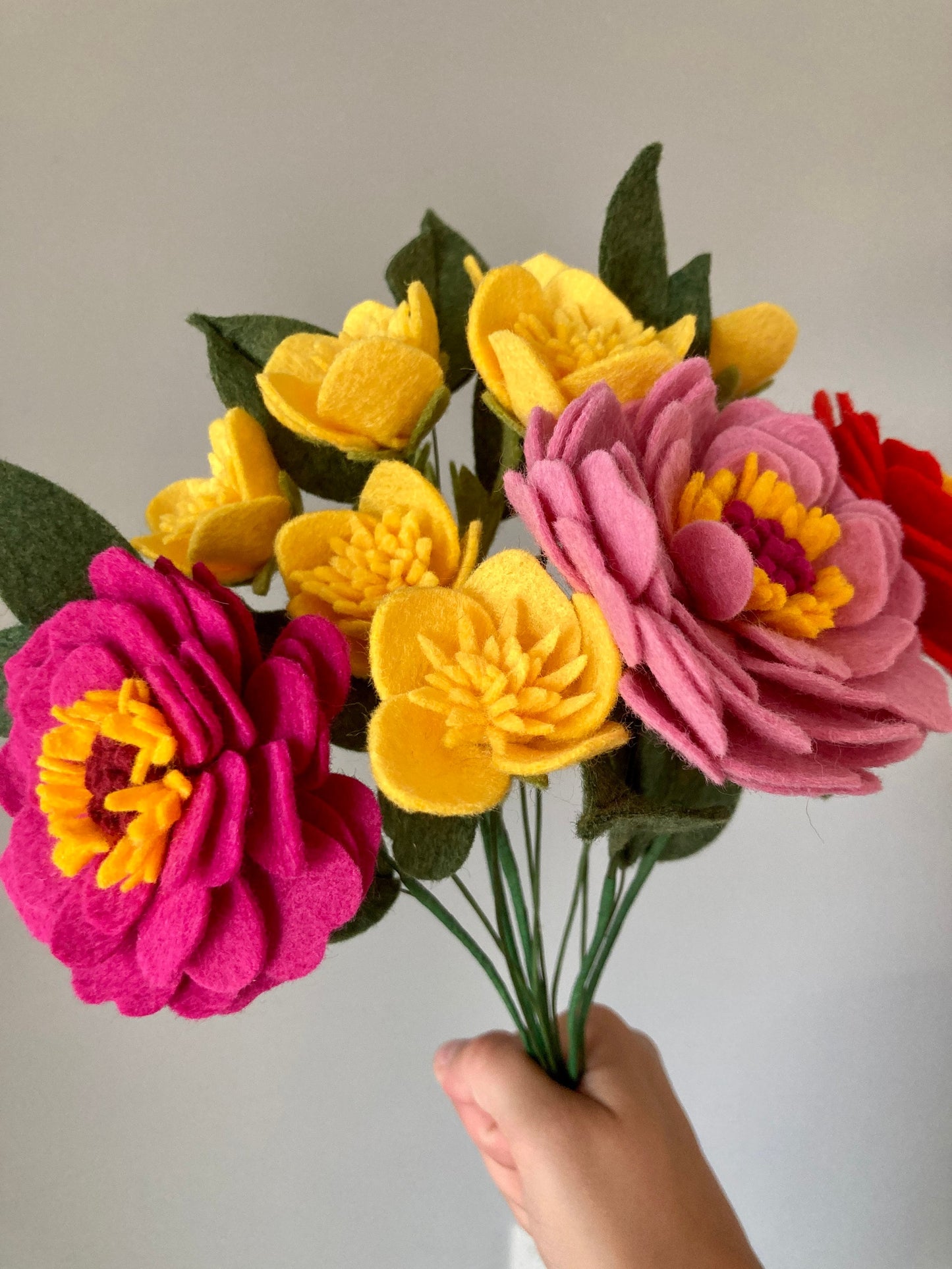 Felt Buttercup Stem: Handmade Wool Blend Wildflower