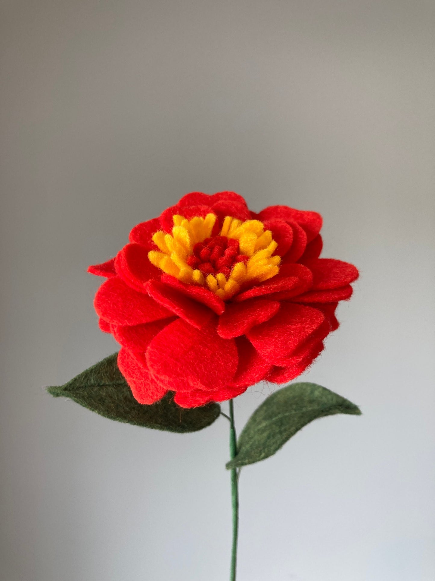Felt Zinnia Stem: Custom Color, Wool Blend Flower