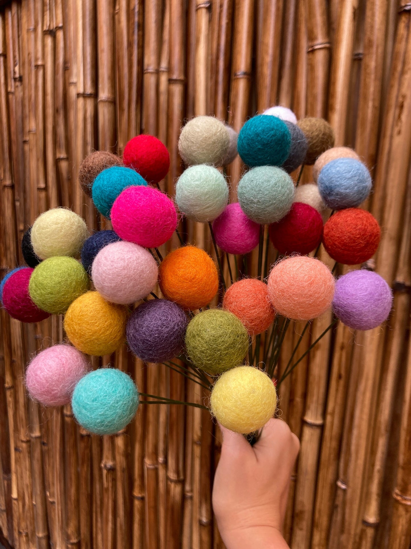 Felt Billy Balls Single Stem, Custom Color, Felt Flower Bouquet, Home Decor