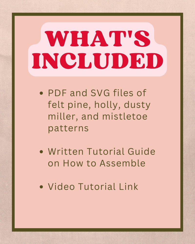 Felt Winter Stems: Pine, Holly, Mistletoe, Dusty Miller (SVG & PDF Pattern)