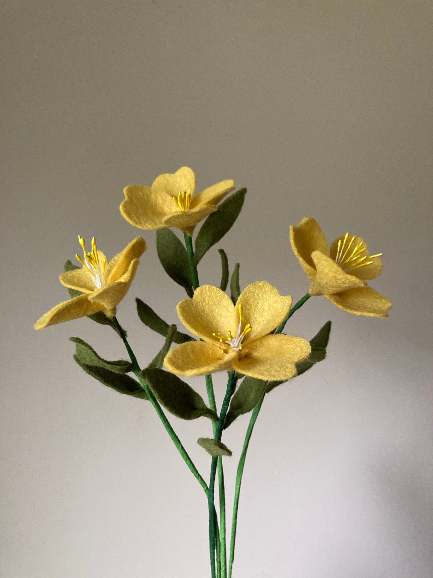 Evening Primrose Felt Flower Stem: Handmade Bouquet Filler