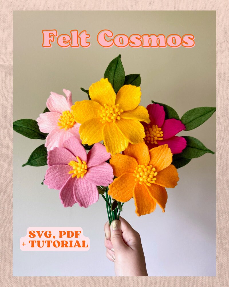 Felt Cosmos SVG and PDF Pattern and Tutorial, Felt Flower Tutorial, Digital Download