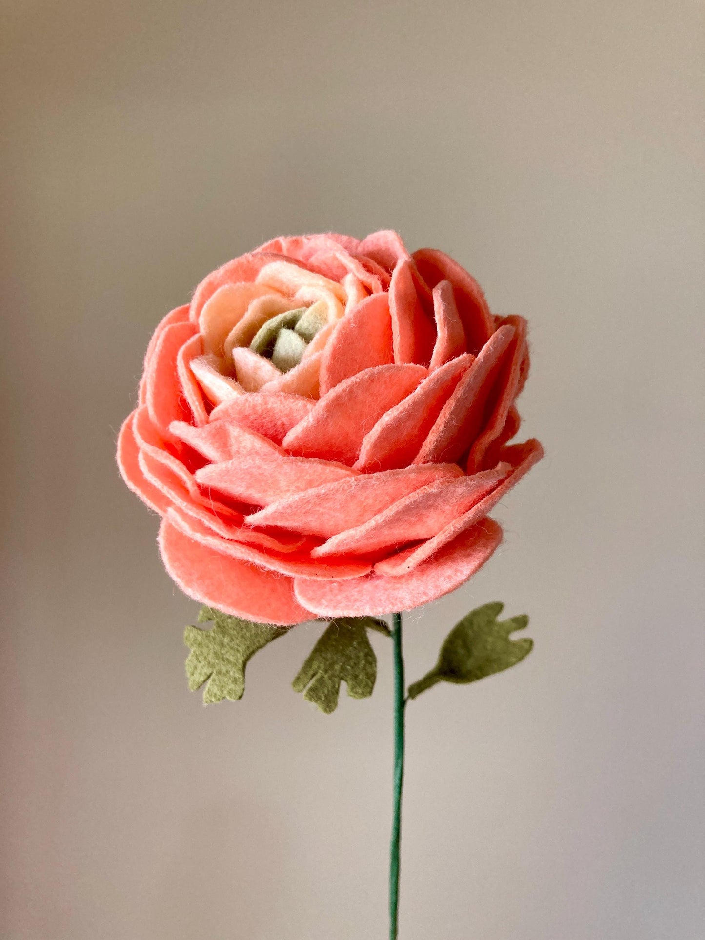 Handcrafted Wool Blend Felt Ranunculus: Bendable Stem Floral Decor