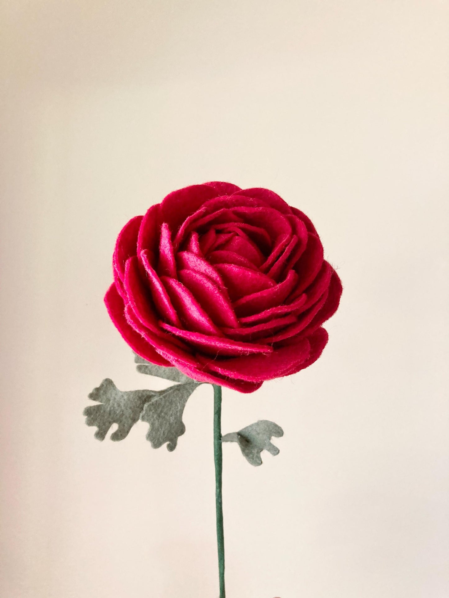 Handcrafted Wool Blend Felt Ranunculus: Bendable Stem Floral Decor