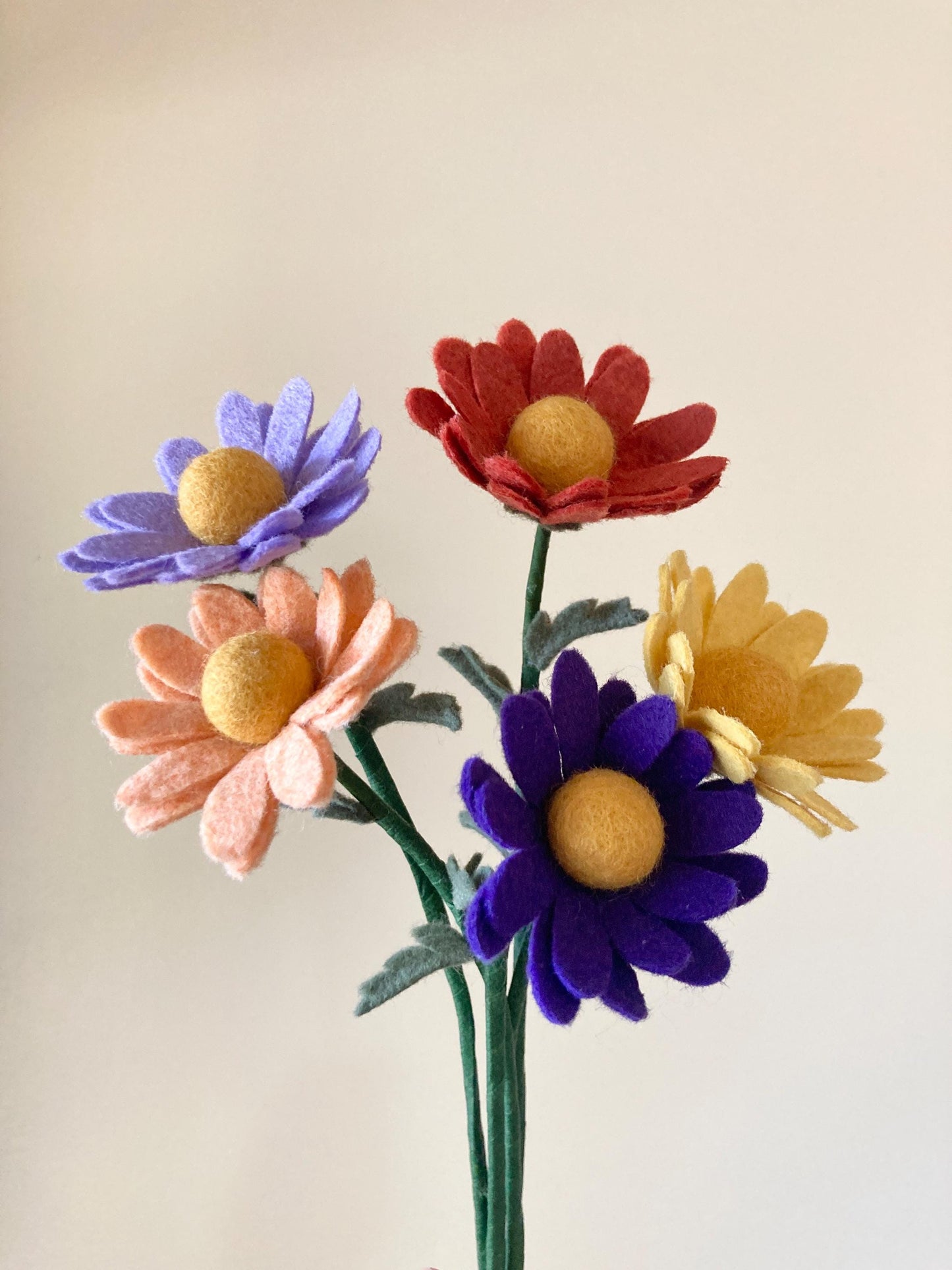 Felt Daisy Bouquet: Handmade Wool Blend Artificial Flowers