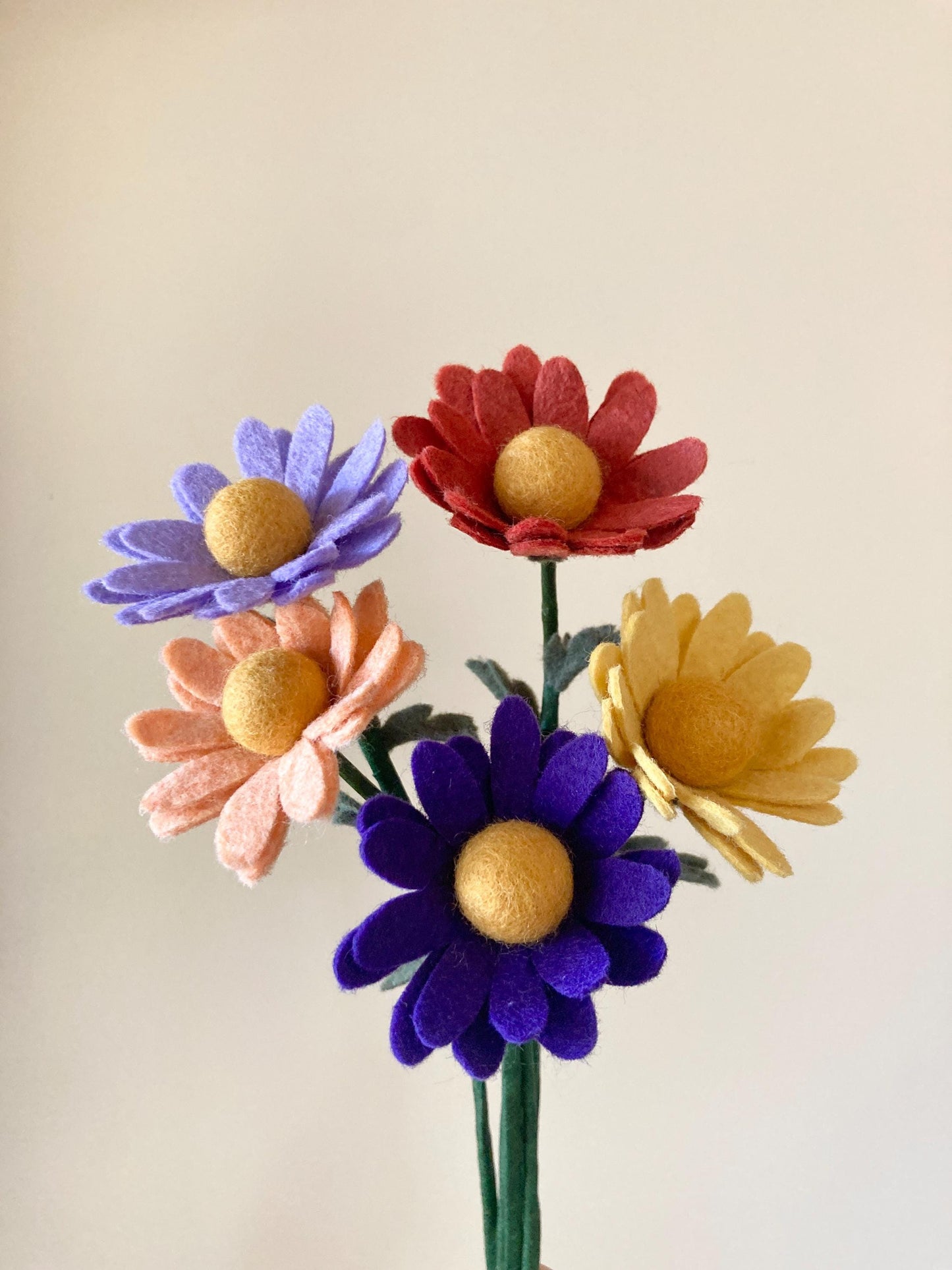 Felt Daisy Bouquet: Handmade Wool Blend Artificial Flowers