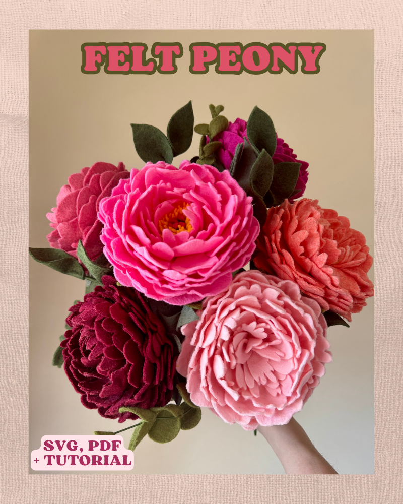 Felt Peony Pattern, SVG and PDF Template
