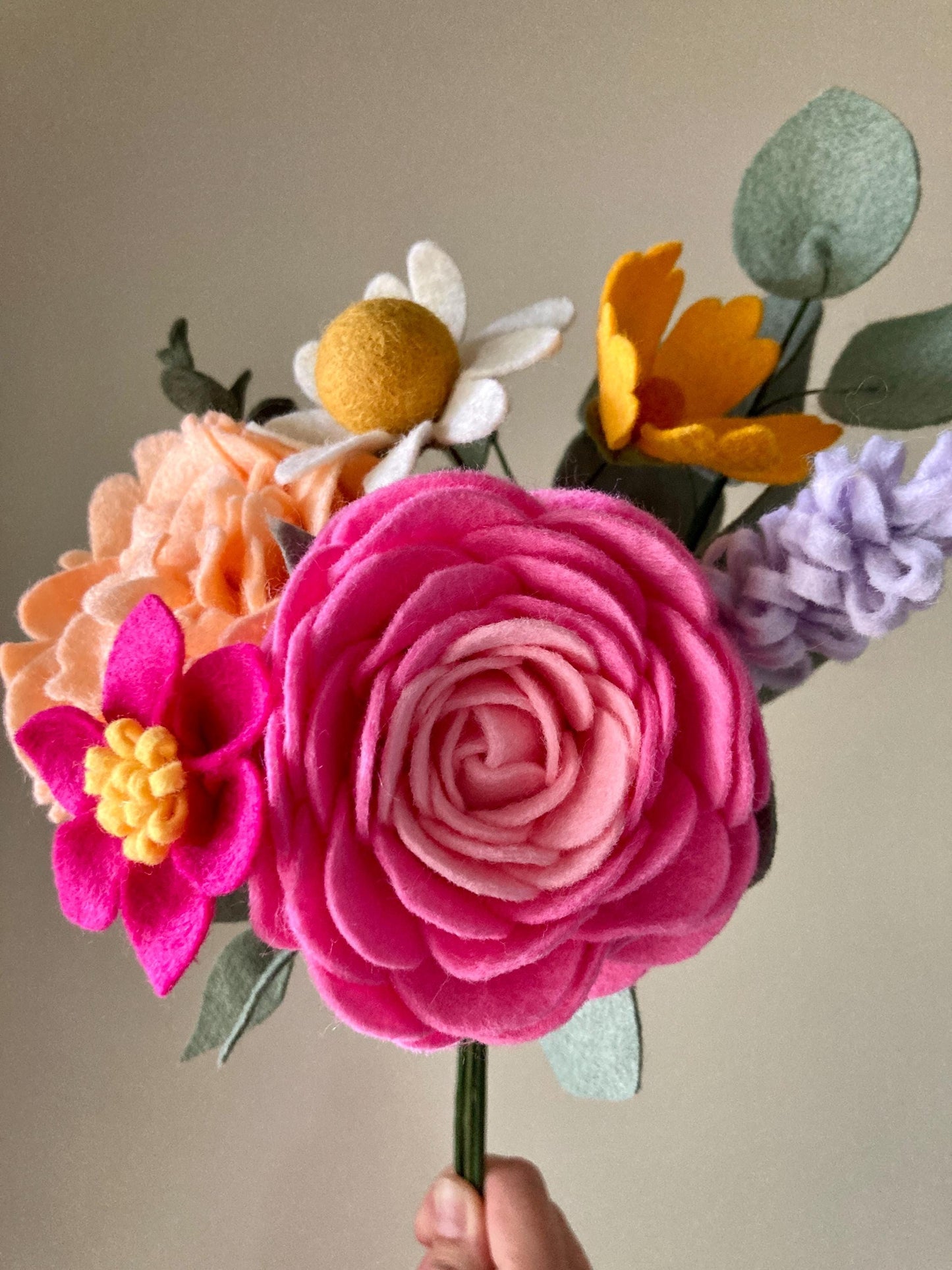 Felt Ranunculus and Peony Mixed Bouquet
