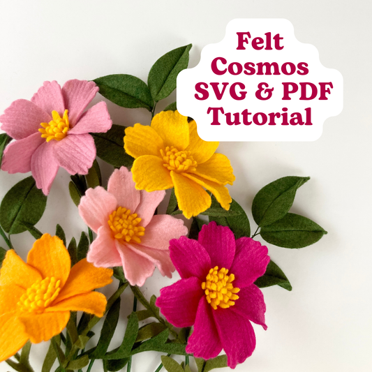Felt Cosmos SVG and PDF Pattern and Tutorial, Felt Flower Tutorial, Digital Download