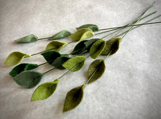 Handmade Felt Leaf Stem: Bouquet Filler Greenery