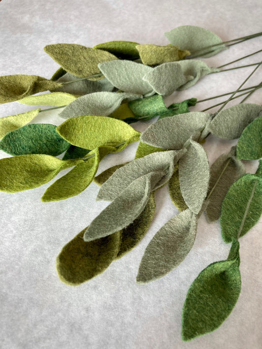 Felt Leaf Stem: Handmade Wool Blend Greenery, Bouquet Filler
