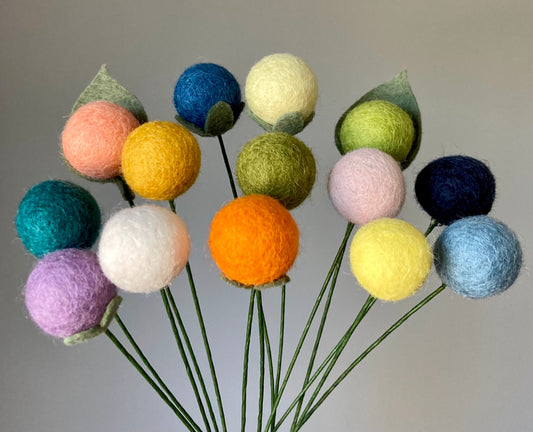 Felt Billy Balls Single Stem, Custom Color, Felt Flower Bouquet, Home Decor