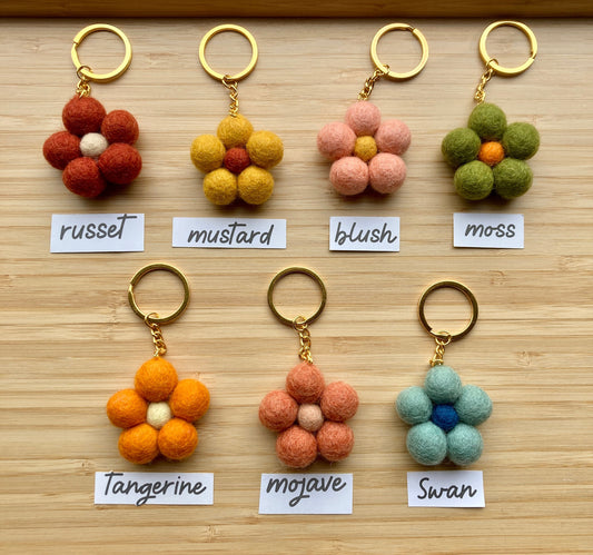 Felt Daisy Keychain: Handmade Wool Pom Flower Accessory