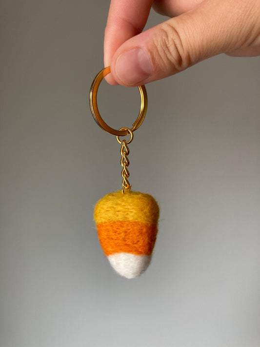 Felt Candy Corn Keychain: Halloween Accessory, Wool Felt