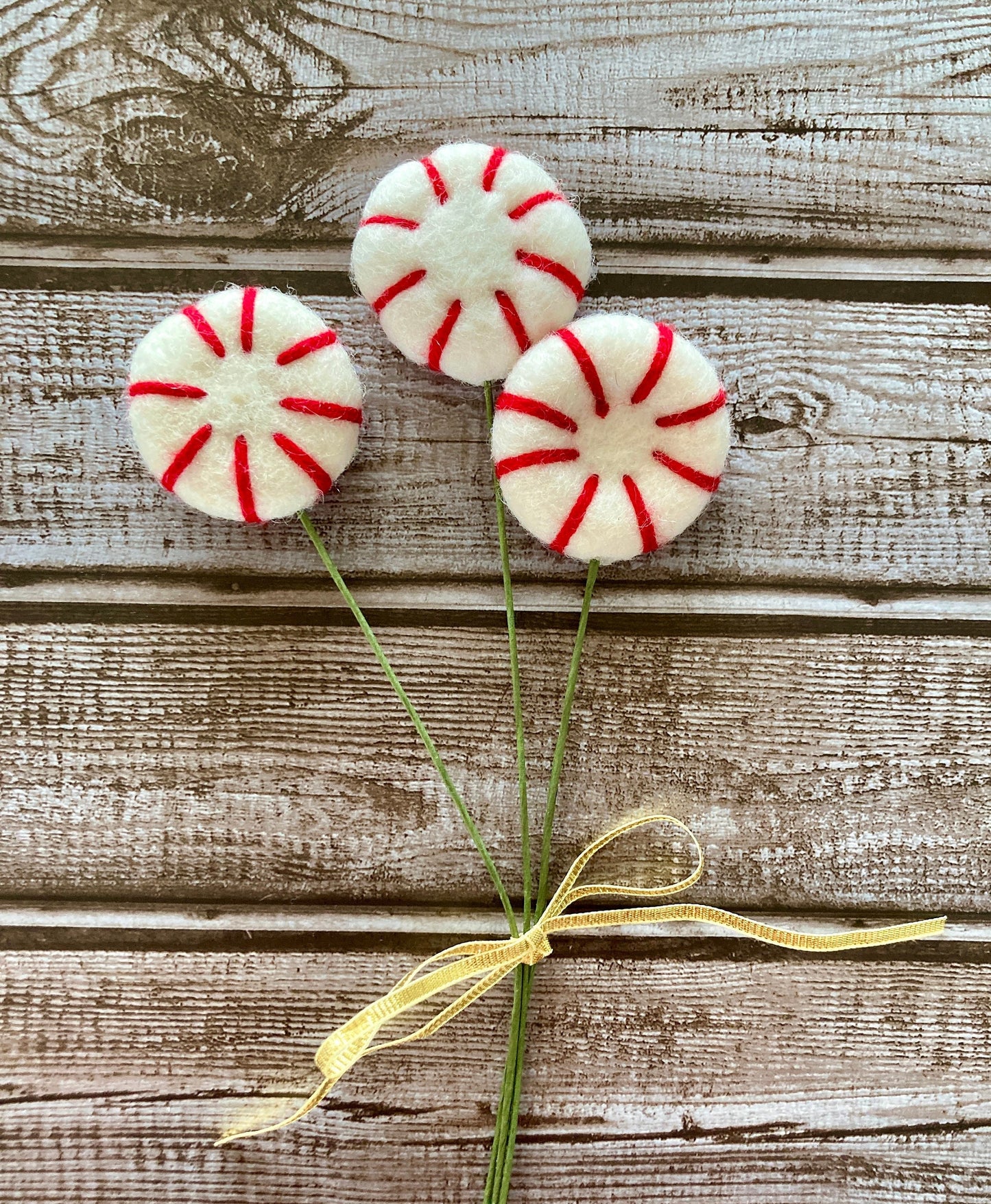 Felt Peppermint Pick: Holiday Bouquet Filler, Wool Felt Candy