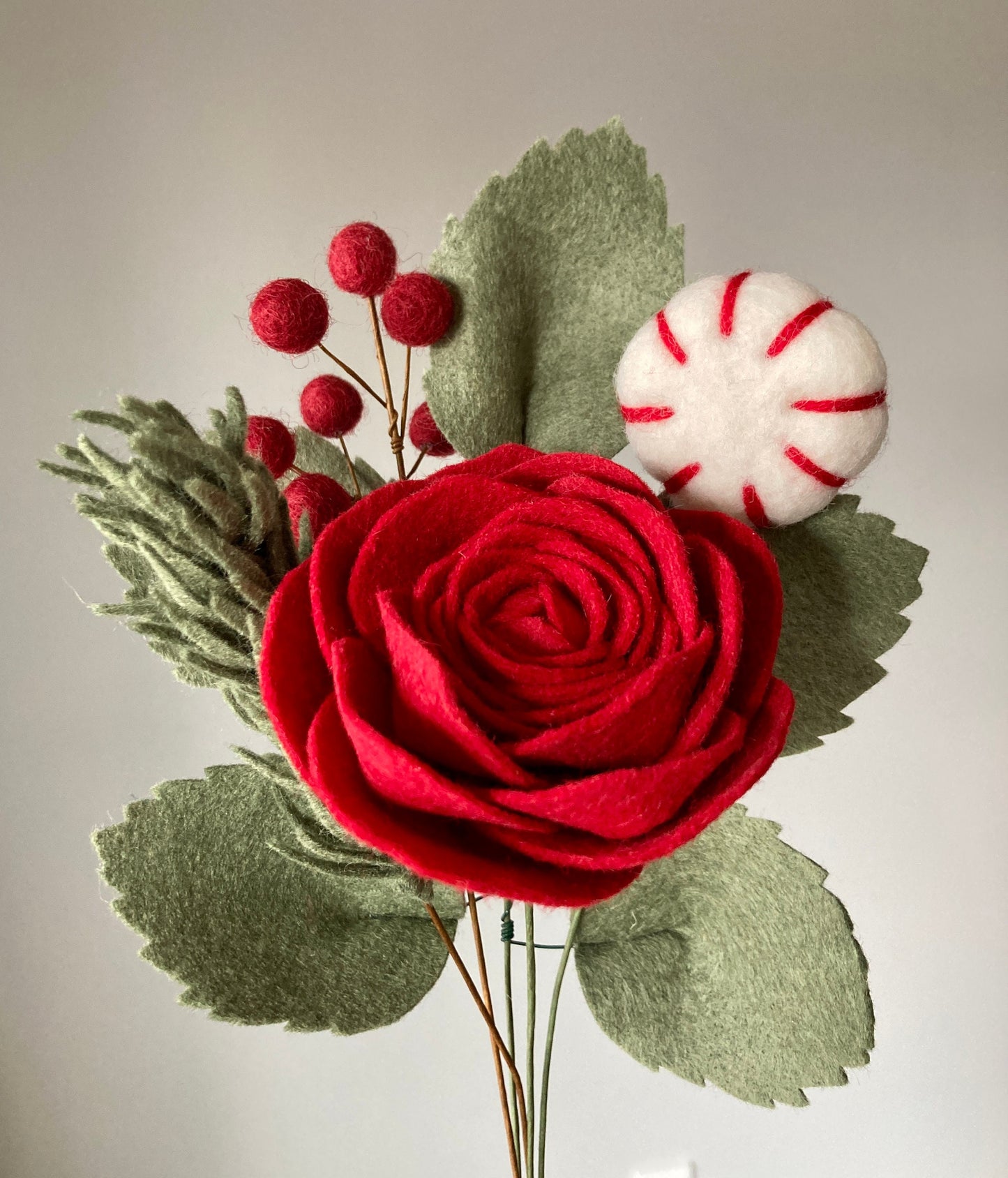 Felt Peppermint Pick: Holiday Bouquet Filler, Wool Felt Candy