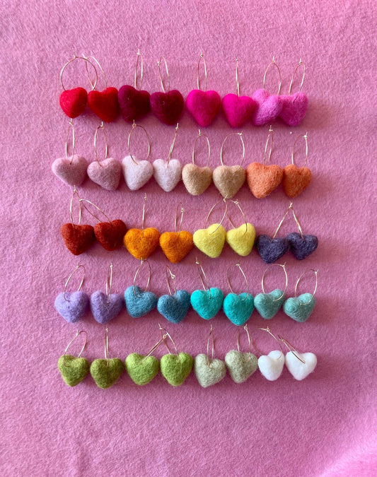 Valentine's Felt Heart Earrings, Multiple Color Choices