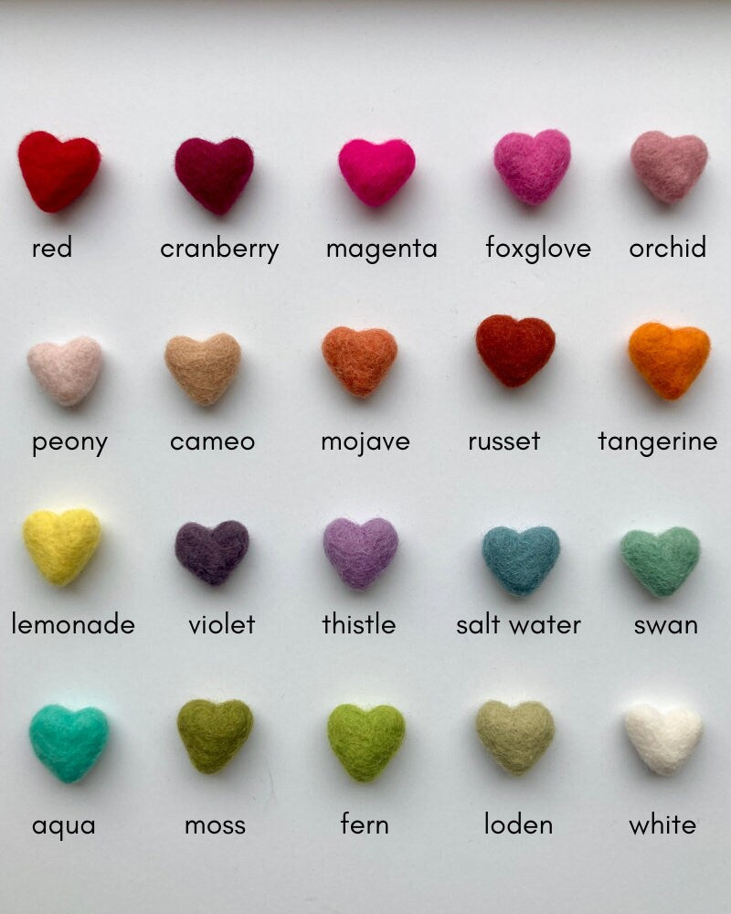 Valentine's Felt Heart Earrings, Multiple Color Choices