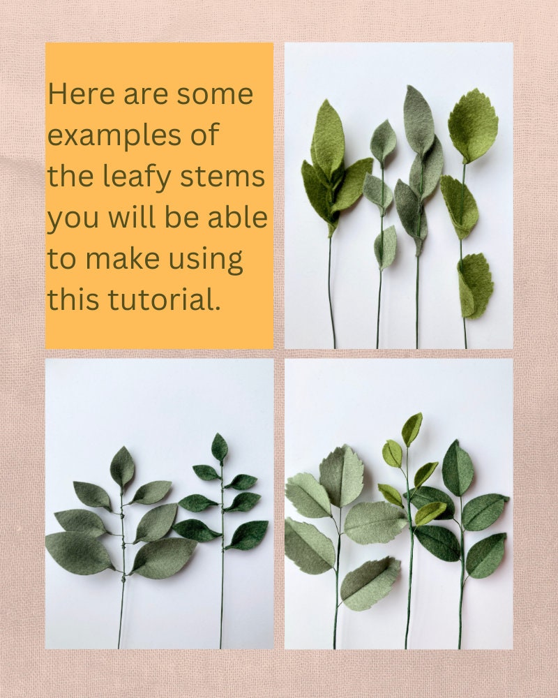 Felt Leafy Stems SVG and PDF Pattern and Tutorial, 4 Leaf Shapes, Digital Download