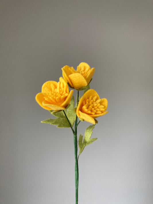 Felt Buttercup Stem: Handmade Wool Blend Wildflower
