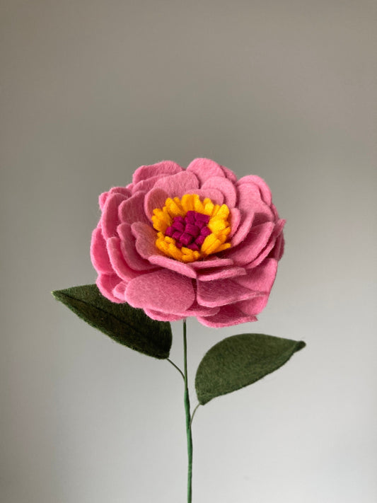 Felt Zinnia Stem: Custom Color, Wool Blend Flower