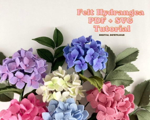 Felt Hydrangea SVG and PDF Pattern and Tutorial, Digital Download