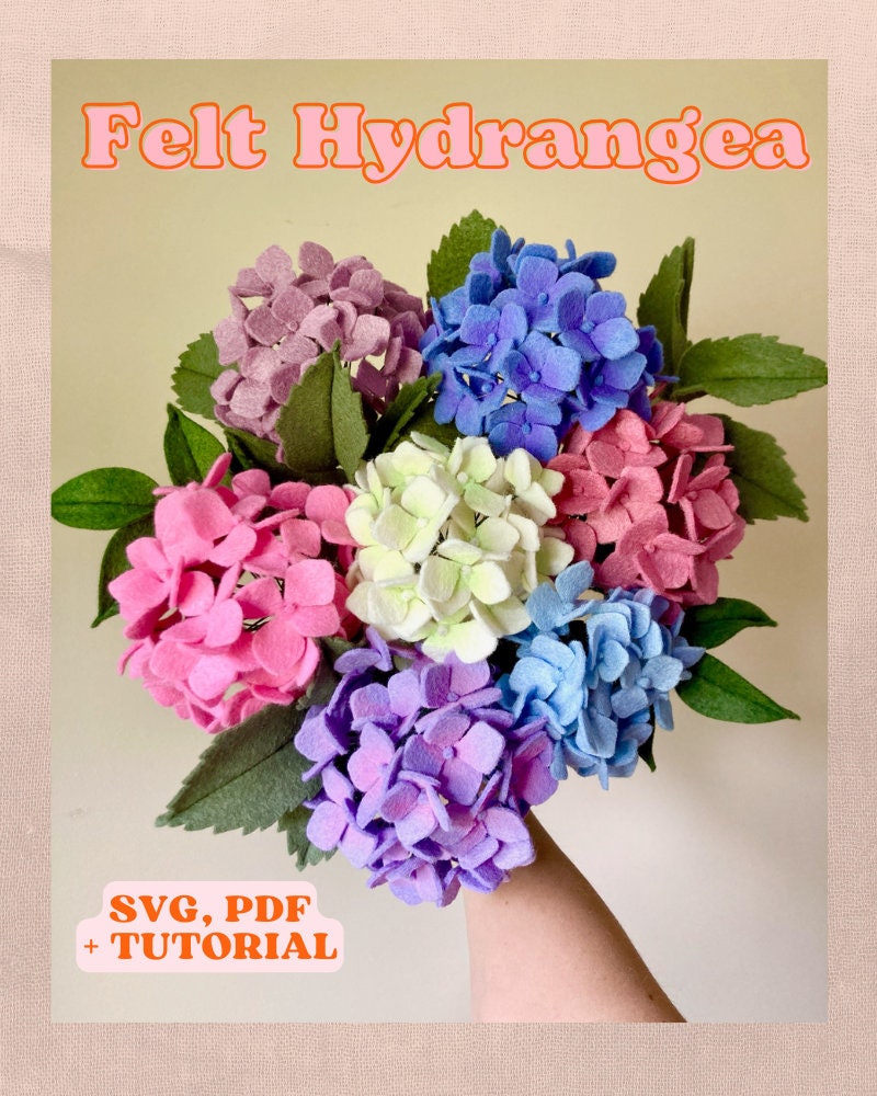 Felt Hydrangea SVG and PDF Pattern and Tutorial, Digital Download