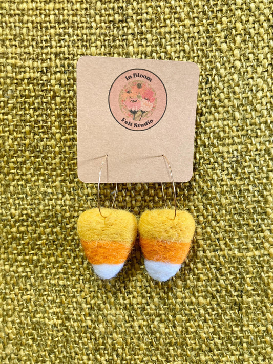 Felt Candy Corn Hoop Earrings: Handmade Halloween Jewelry
