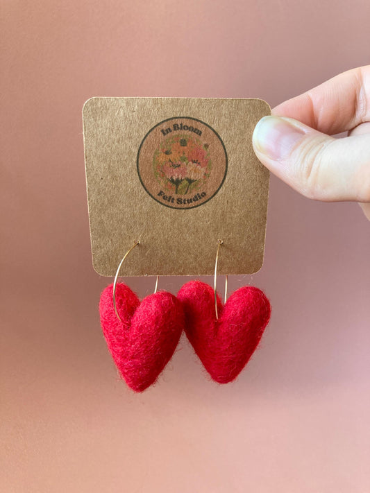 Valentine's Sweetheart Felt Earrings, Multiple Color Choices