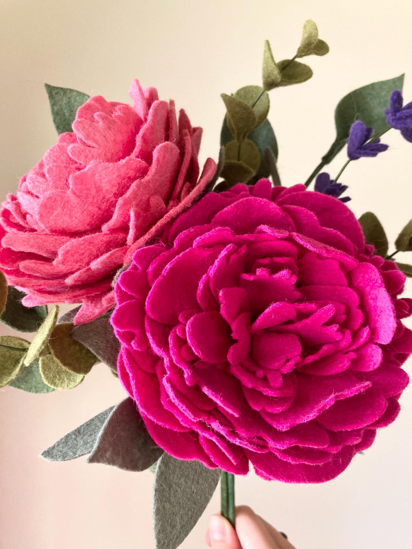 Felt Peony Bouquet: Handmade Wool Blend Floral Decor