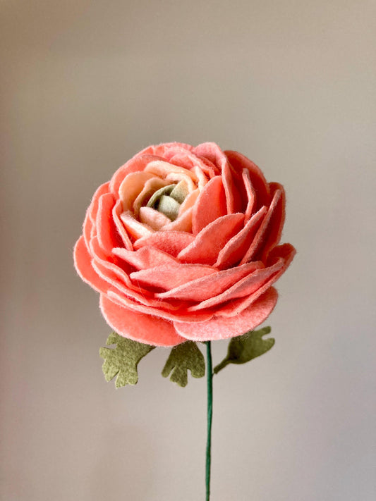 Handcrafted Wool Blend Felt Ranunculus: Bendable Stem Floral Decor