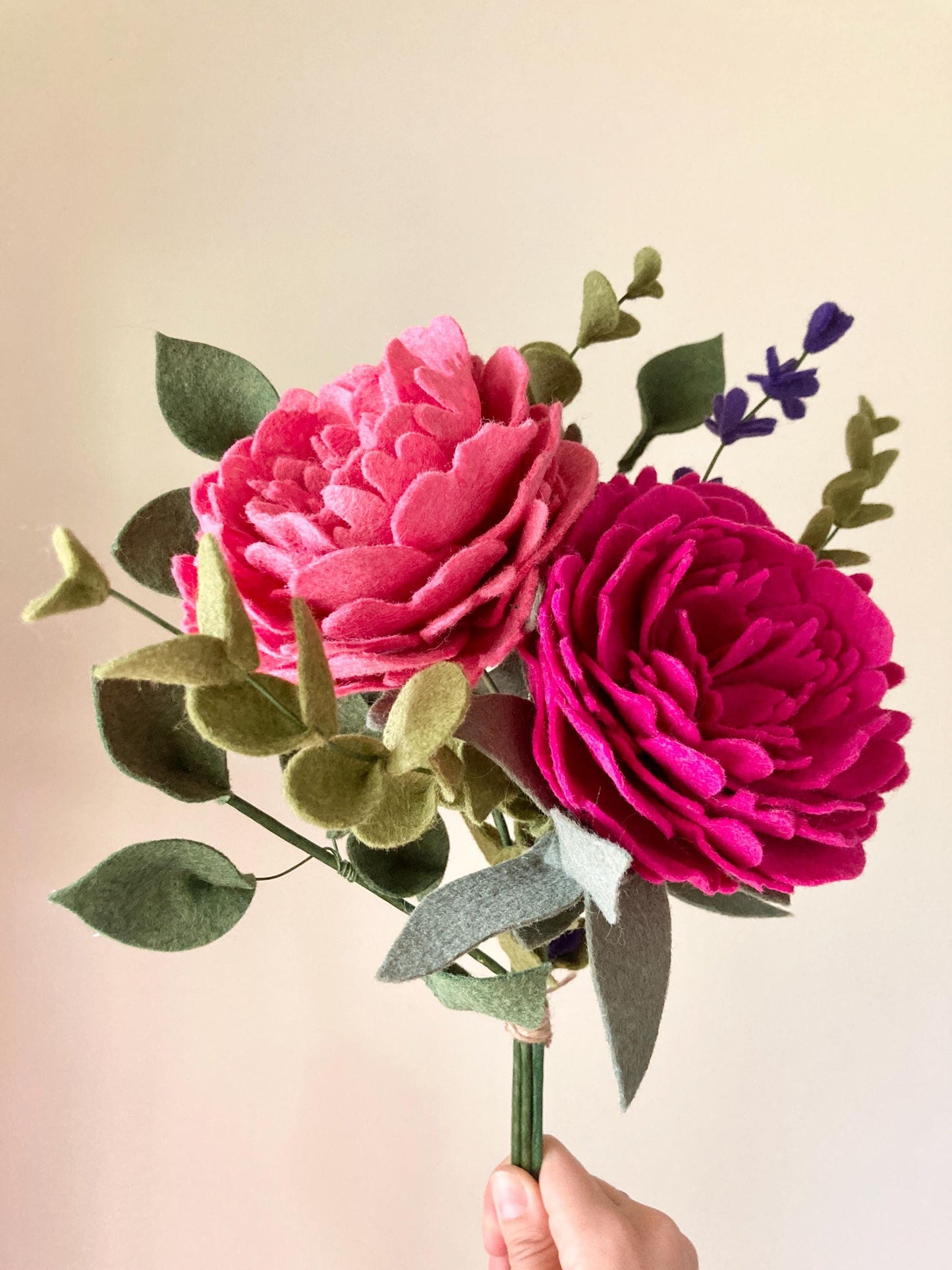 Felt Peony Bouquet: Handmade Wool Blend Floral Decor