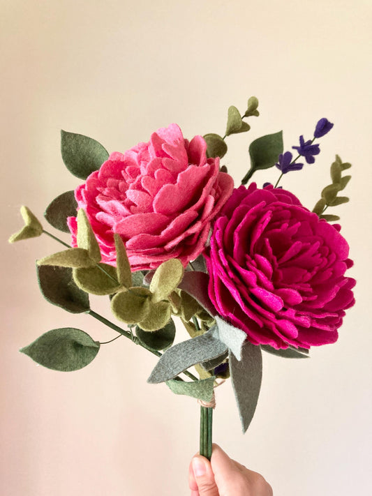 Felt Peony Bouquet: Handmade Wool Blend Floral Decor