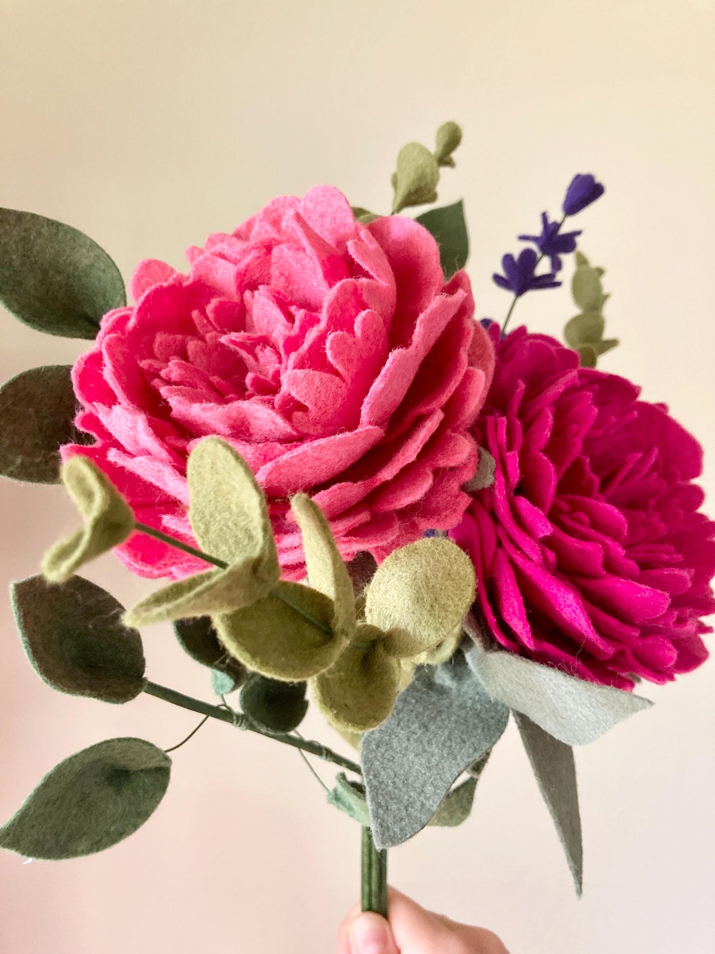 Felt Peony Bouquet: Handmade Wool Blend Floral Decor