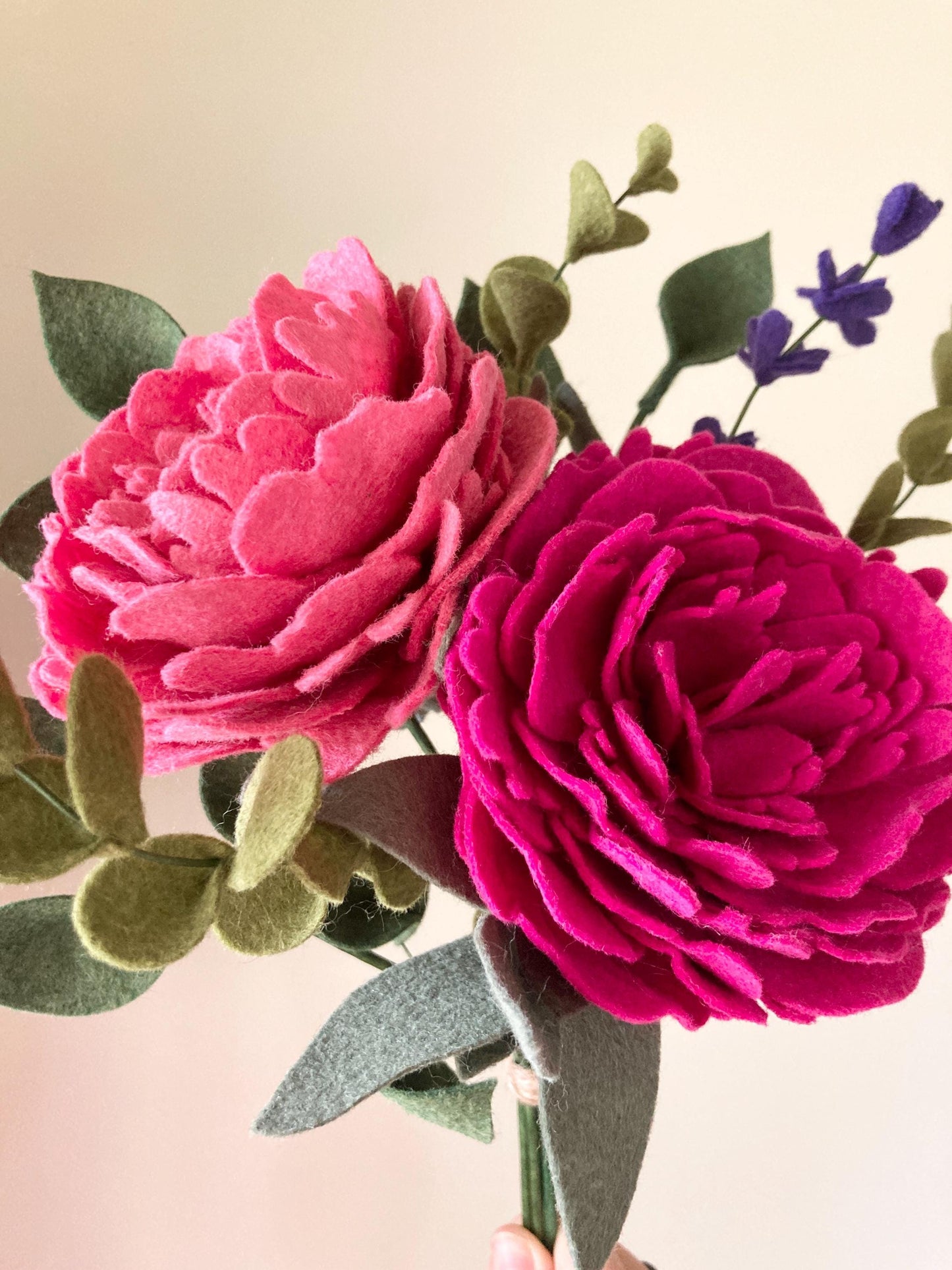 Felt Peony Bouquet: Handmade Wool Blend Floral Decor