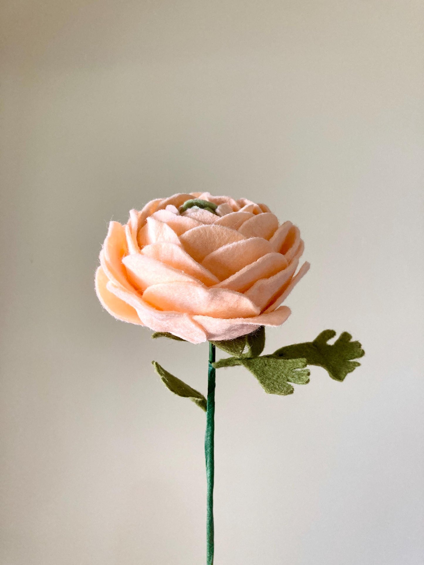 Handcrafted Wool Blend Felt Ranunculus: Bendable Stem Floral Decor
