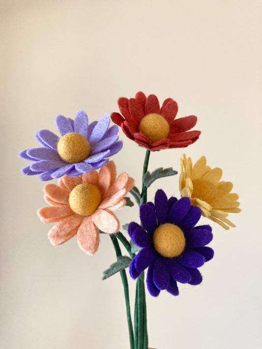 Felt Daisy Bouquet: Handmade Wool Blend Artificial Flowers