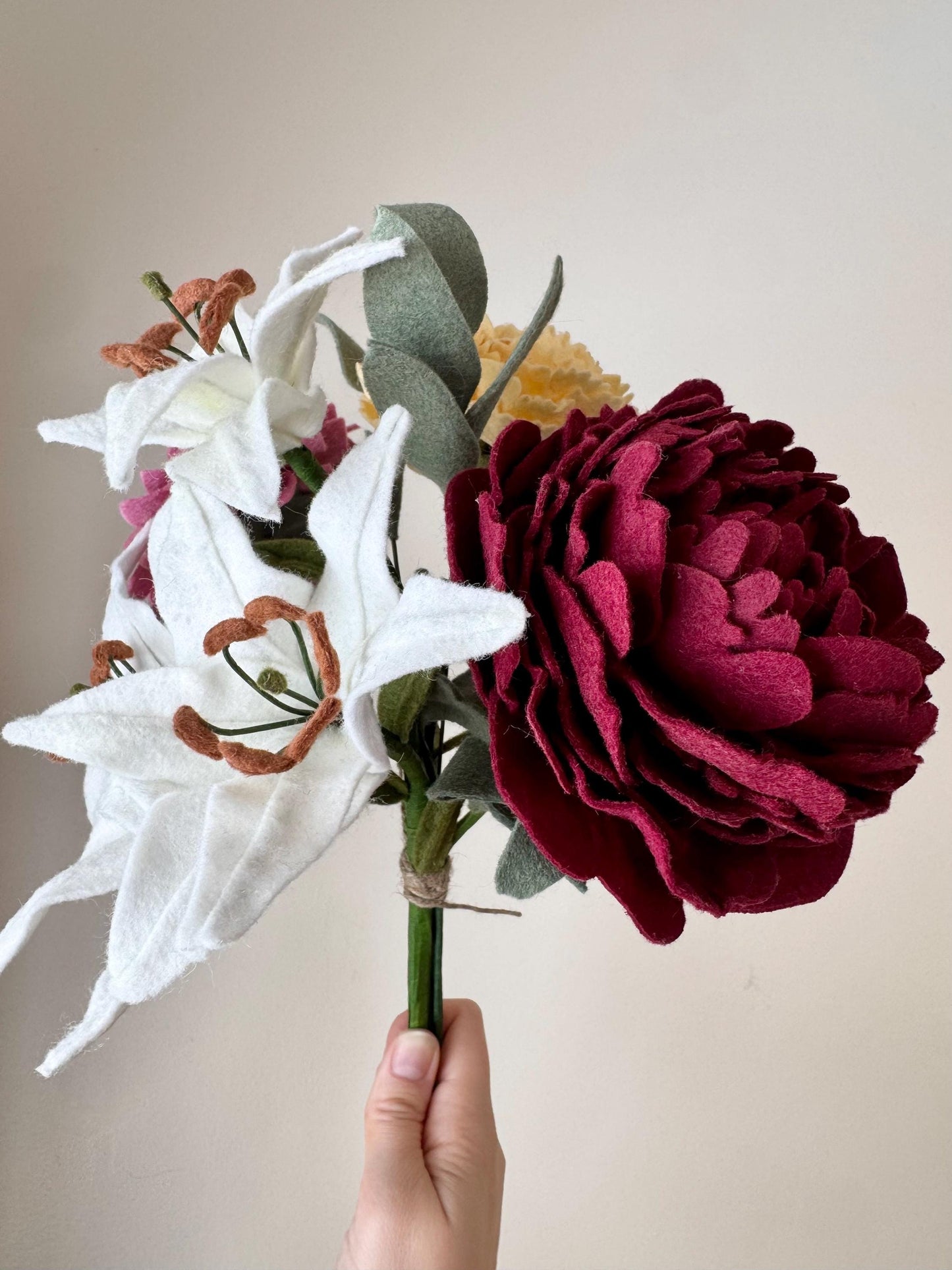 Felt Valentine's Bouquet, Felt Peony, Dahlia, Lily, and Carnation Arrangement