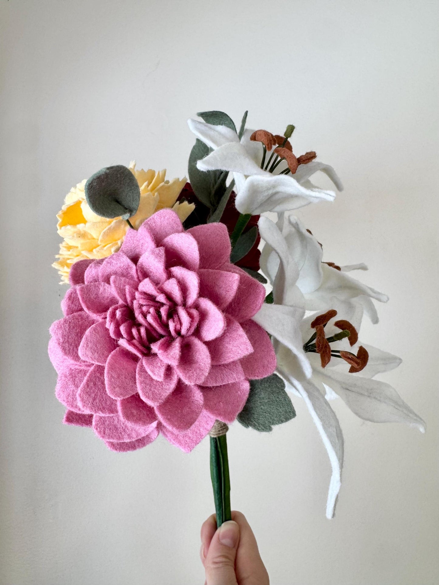 Felt Valentine's Bouquet, Felt Peony, Dahlia, Lily, and Carnation Arrangement